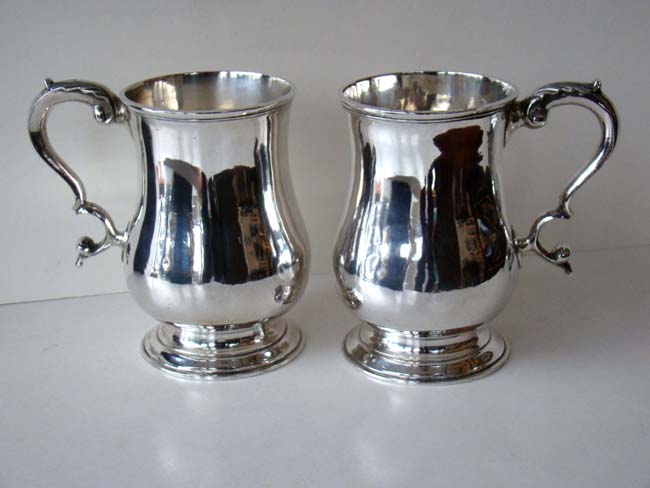 A Rare pair of Silver Canns inscribed "The Fourth Church of Christ in Newburyport, 1808" made by Boston silversmith Jesse Churchill.